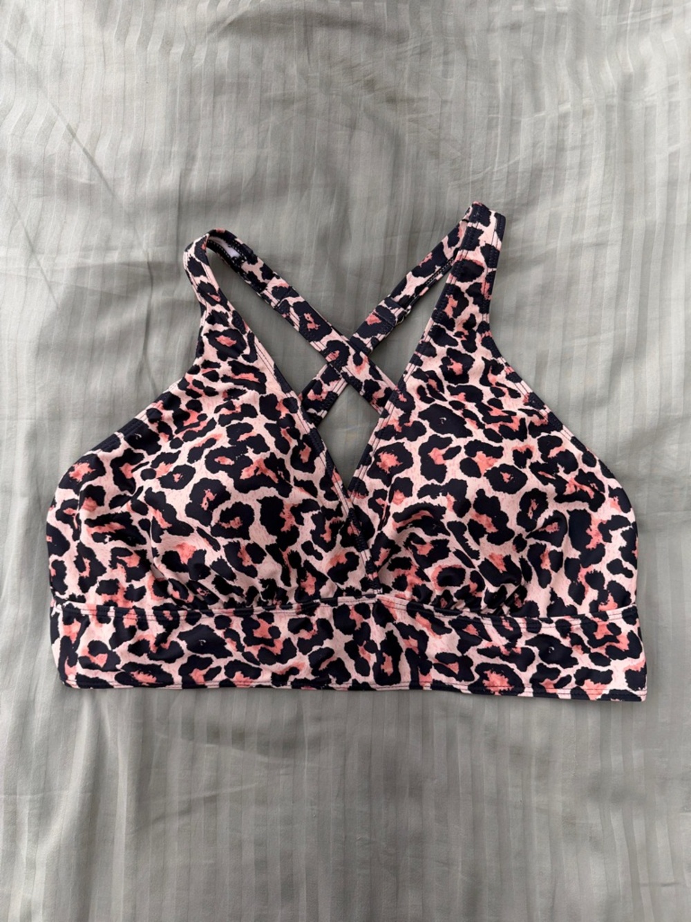 Amazon Pink and Black Leopard Crossback Bikini Top